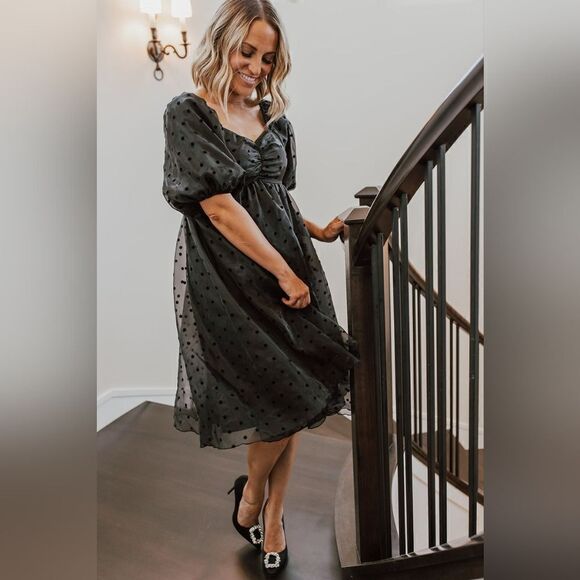 VELVET DOT TULLE DRESS IN BLACK BY PINK DESERT - Picture 1 of 6